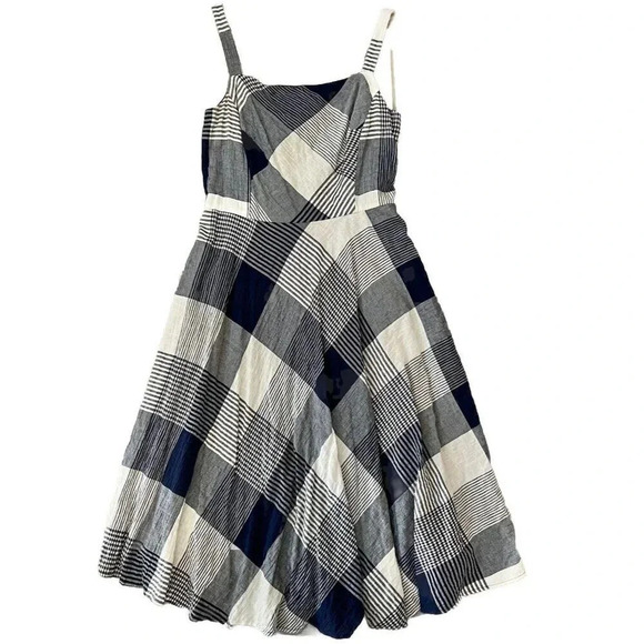 Taylor Women’s Plaid Midi Sundress Size 8 Navy White Sleeveless Keyhole Back - Picture 1 of 11